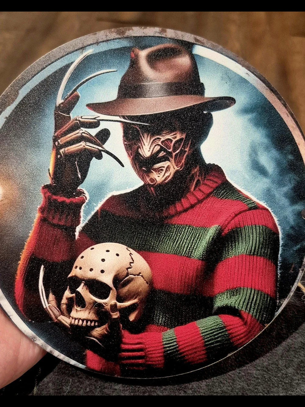 Freddy Krueger Halloween Sign WREATH, DIY crafts red green sweater hat skull